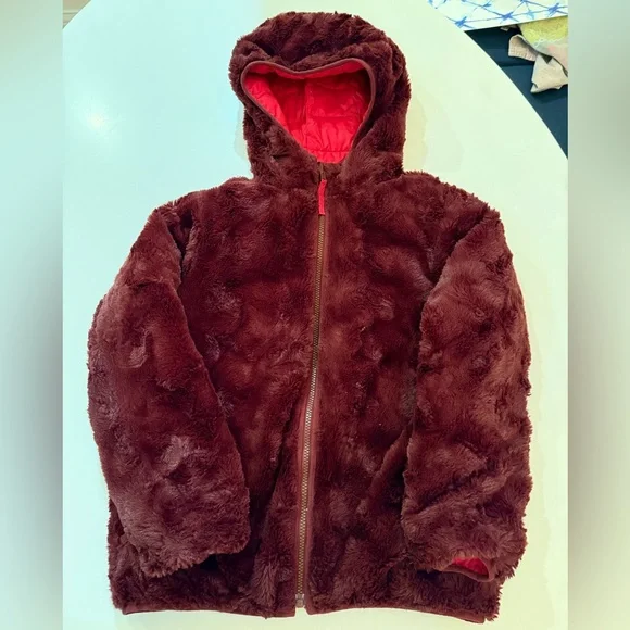 Kids Lands End Reversible Insulated Fleece Winter Jacket Red Puffy Jacket 10-12 - Picture 11 of 12